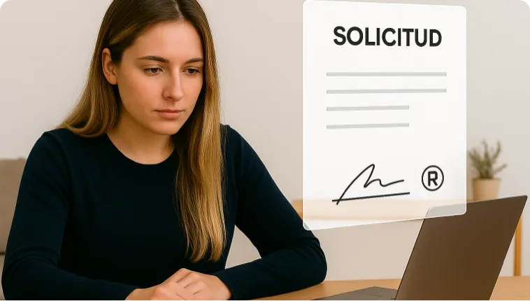 Persona revisando su solicitud de renovación.